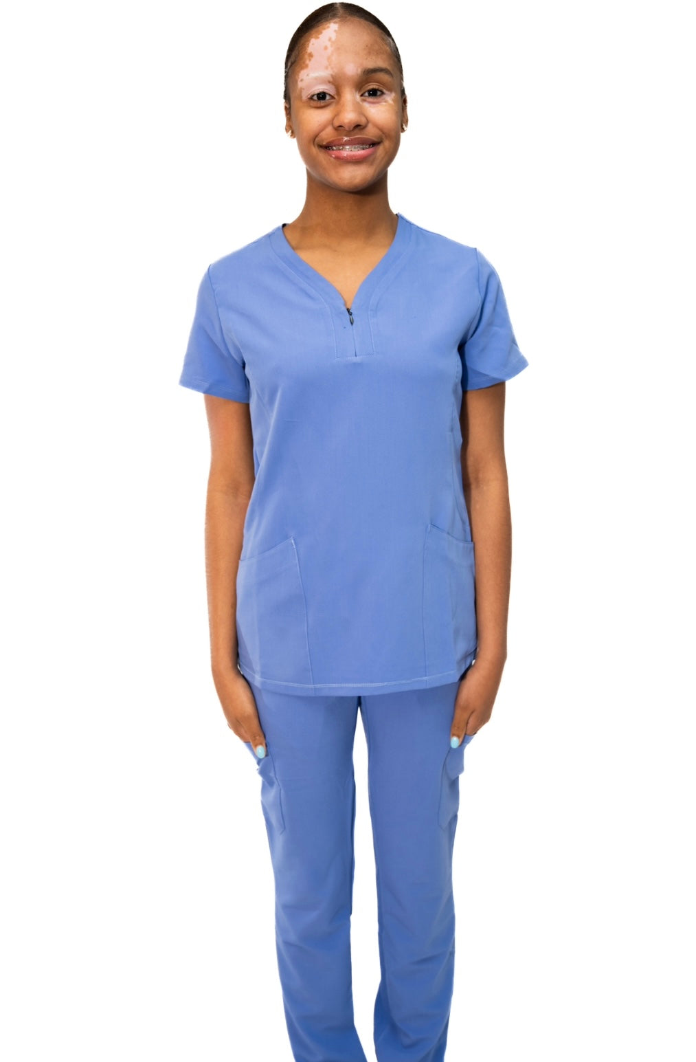 Olivia V-neck Zipper Scrub Top by UniqueFit