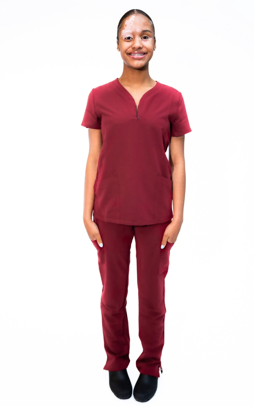 Olivia V-neck Zipper Scrub Top by UniqueFit