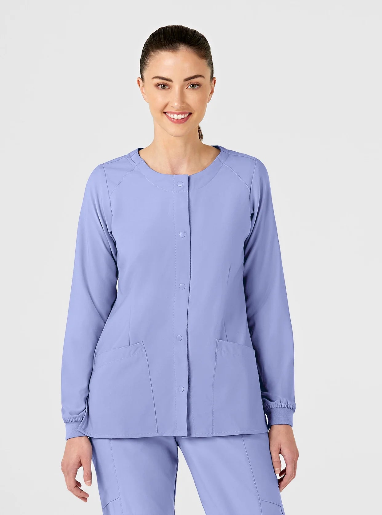 W123 Women's Crew Neck Warm Up Scrub Jacket by WonderWink