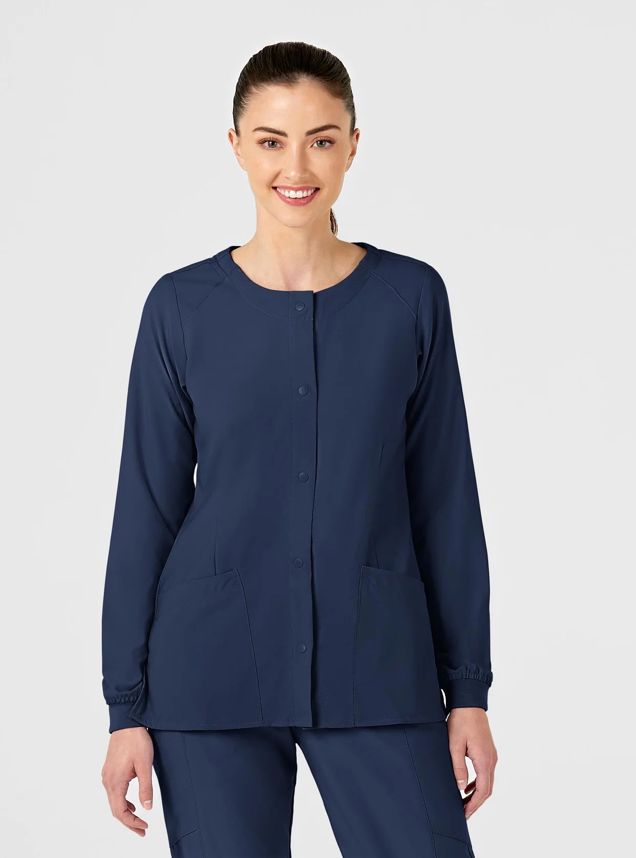W123 Women's Crew Neck Warm Up Scrub Jacket by WonderWink