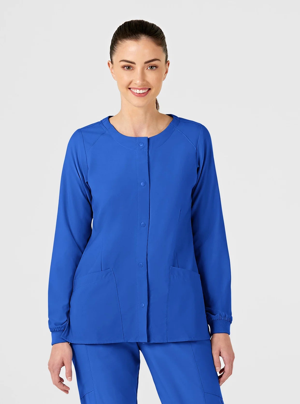 W123 Women's Crew Neck Warm Up Scrub Jacket by WonderWink