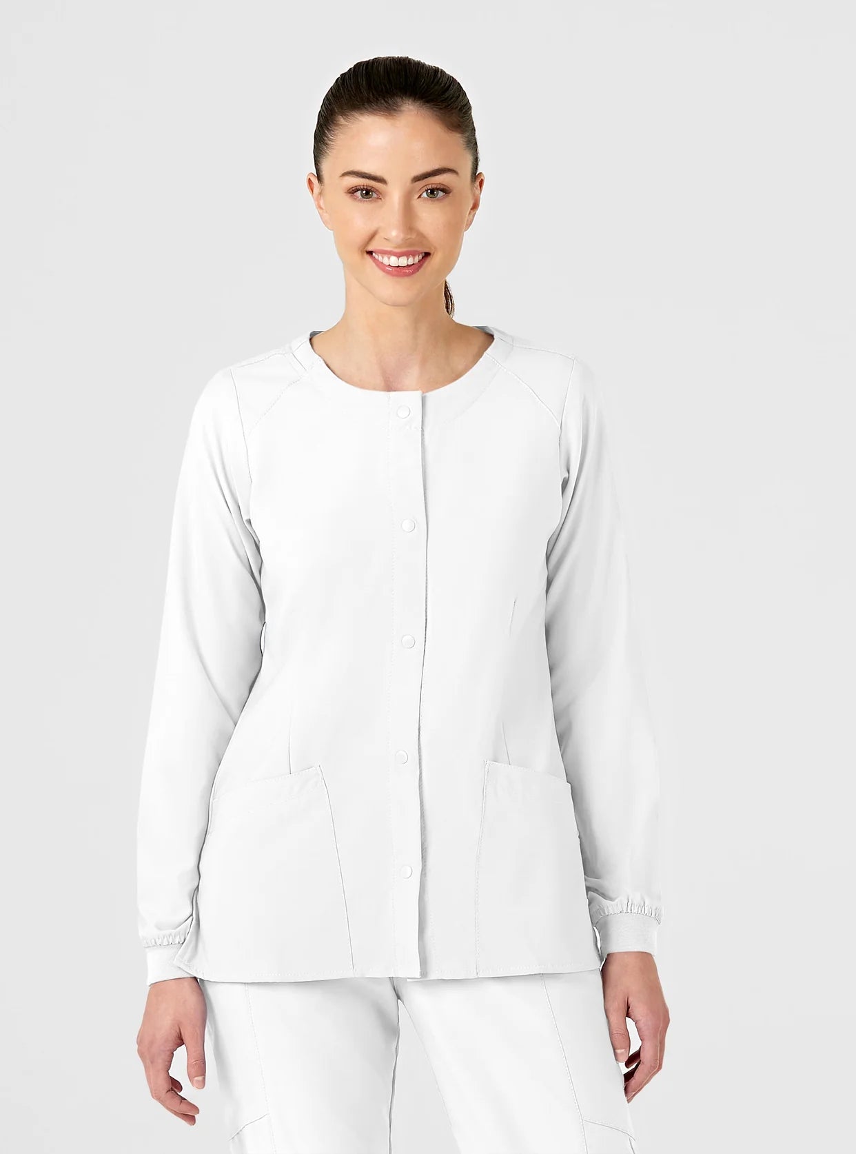 W123 Women's Crew Neck Warm Up Scrub Jacket by WonderWink