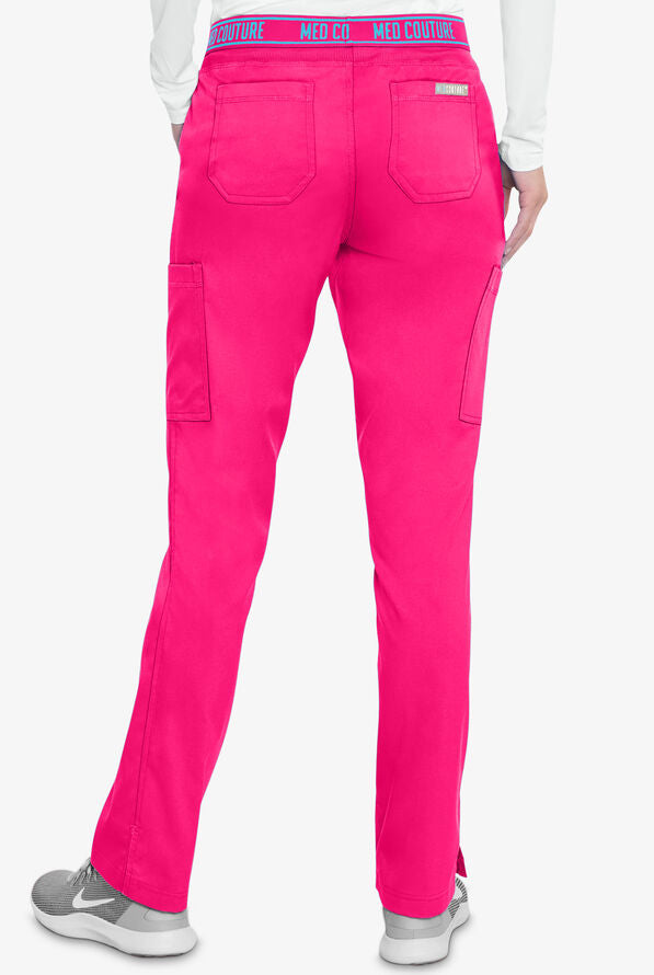 Med Couture Touch Women's 7-Pocket STRETCH Logo Elastic Double Cargo Yoga Scrub Pant