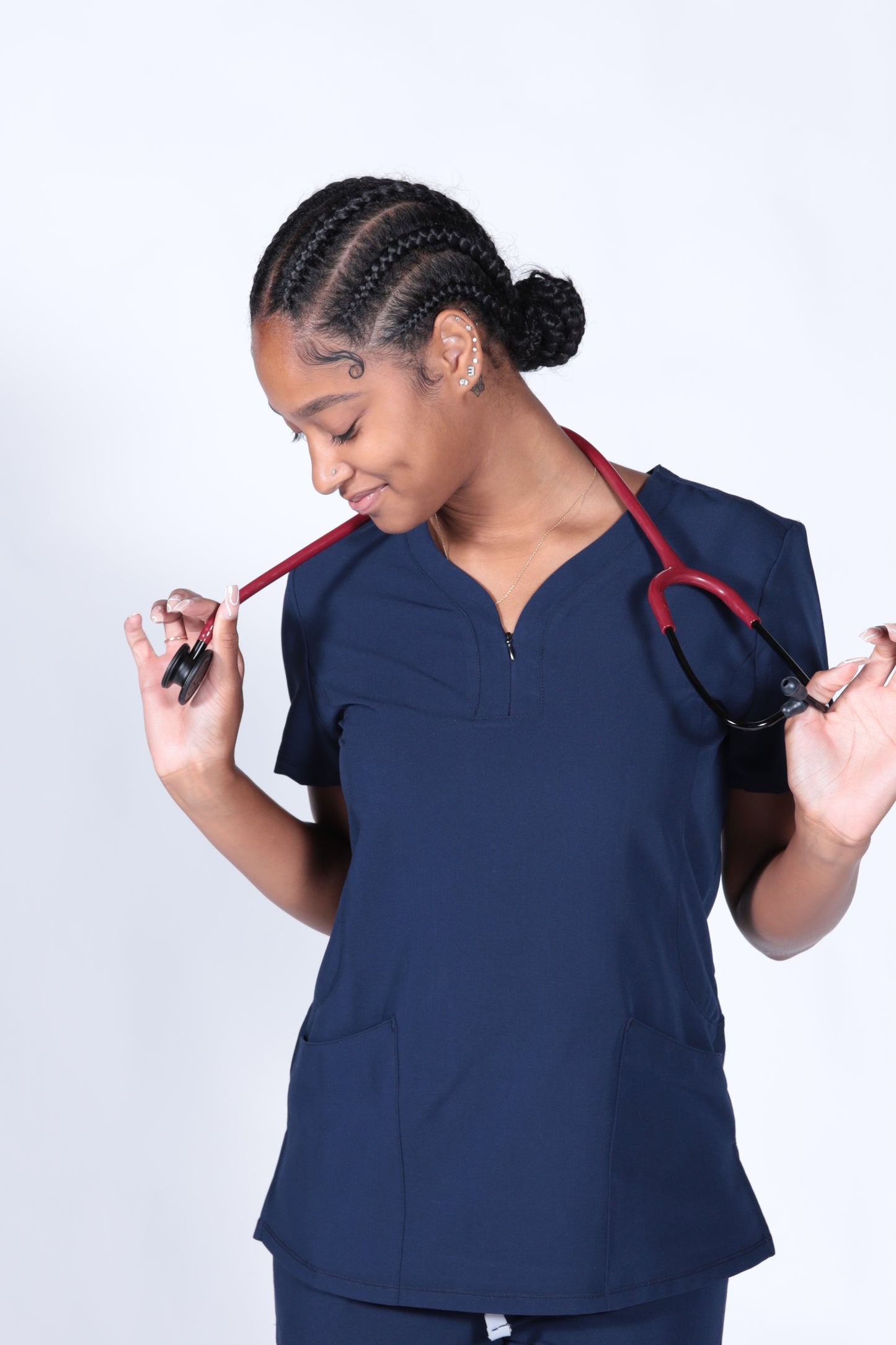 Olivia V-neck Zipper Scrub Top by UniqueFit