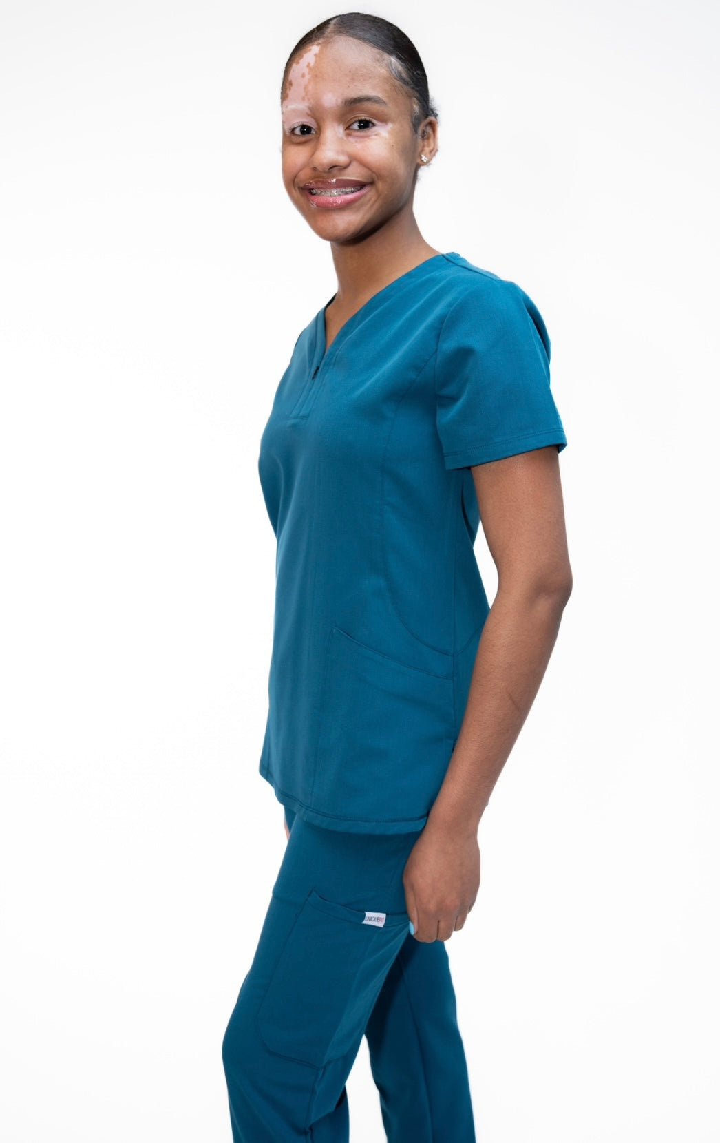 Olivia V-neck Zipper Scrub Top by UniqueFit