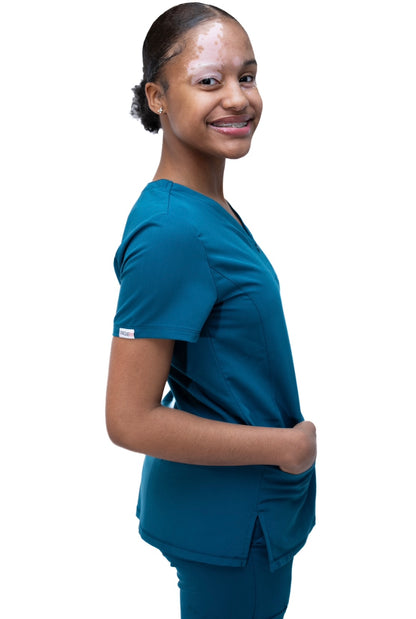 Olivia V-neck Zipper Scrub Top by UniqueFit