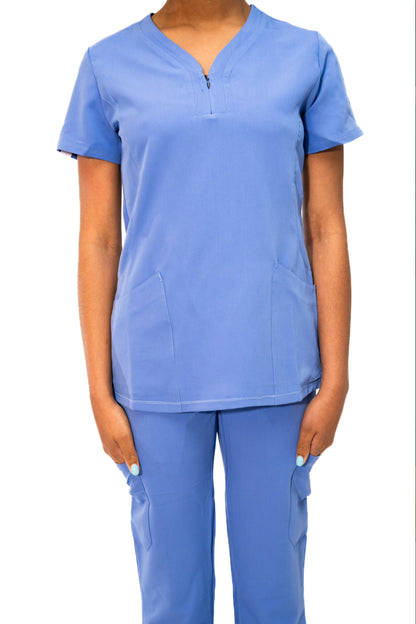 Olivia V-neck Zipper Scrub Top by UniqueFit