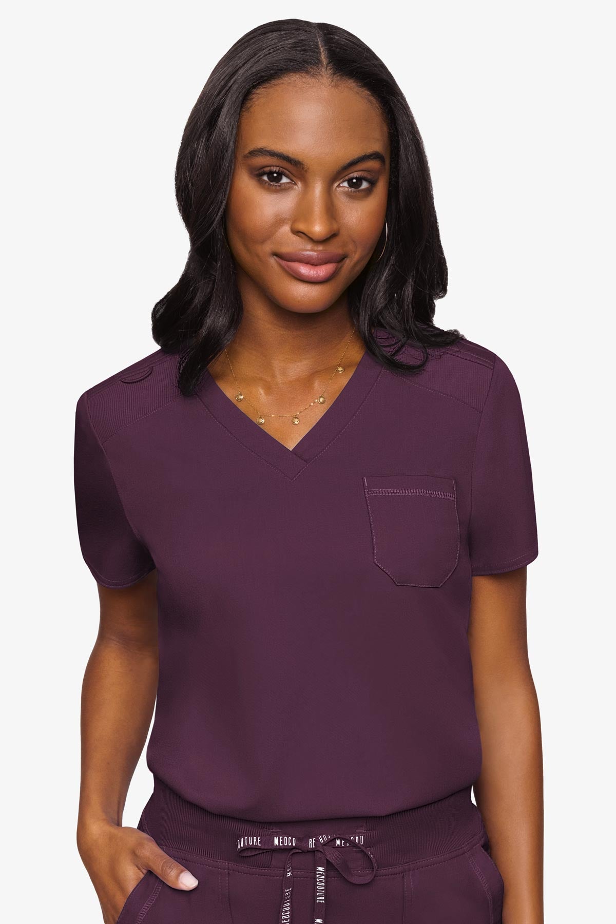 Med Couture Touch V - neck Chest Pocket Top