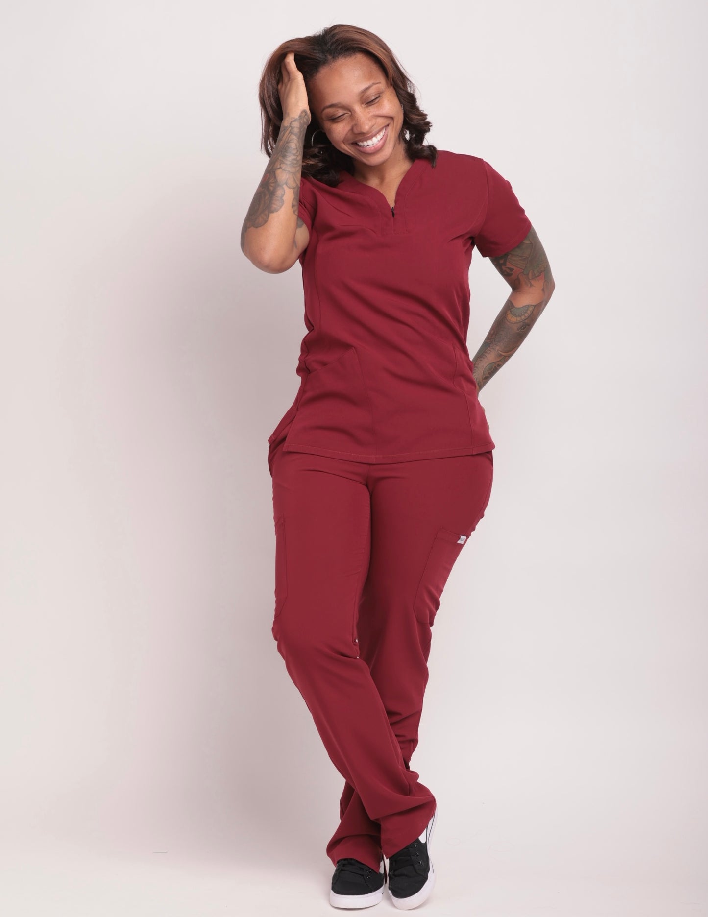 Olivia V-neck Zipper Scrub Top by UniqueFit