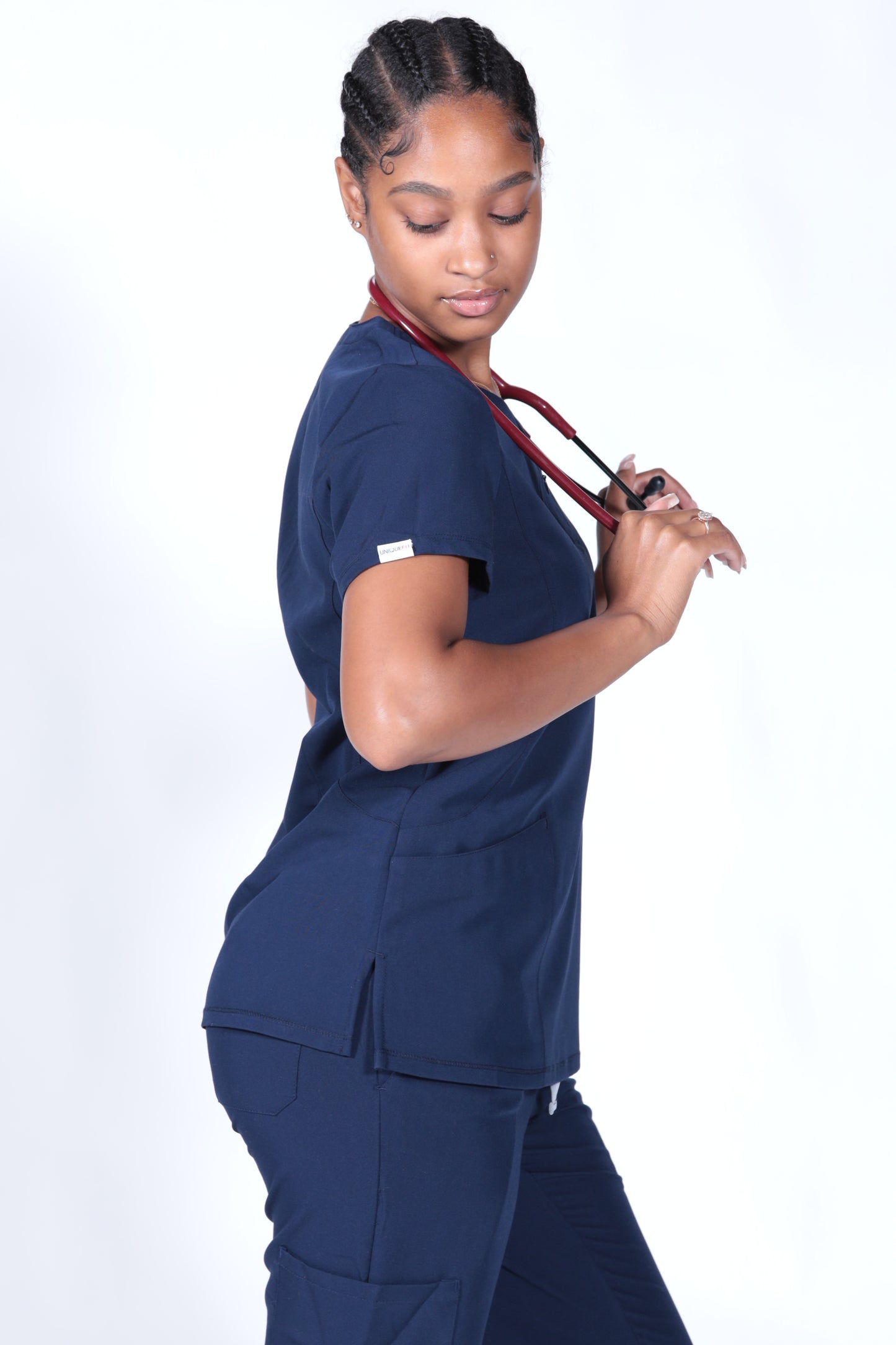 Olivia V-neck Zipper Scrub Top by UniqueFit