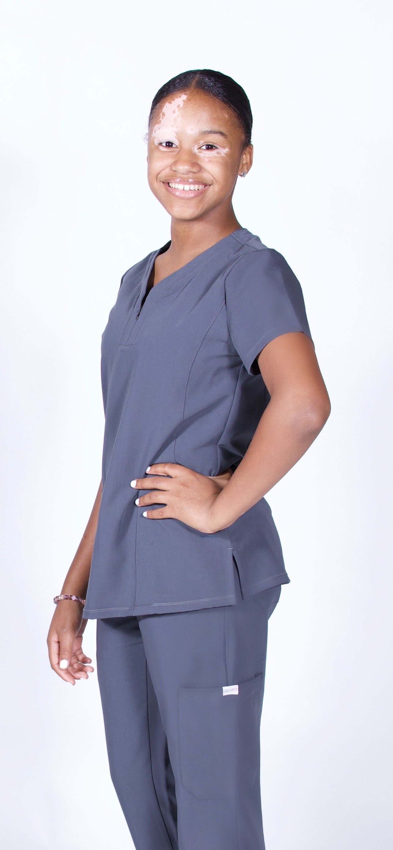 Olivia V-neck Zipper Scrub Top by UniqueFit